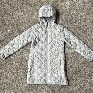 Girls Silver Hooded Thermoball The North Face jacket (Size L 14/16)